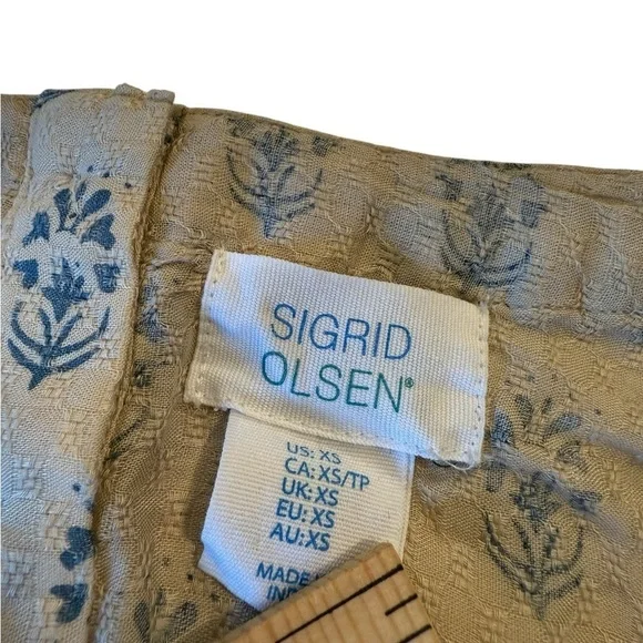 Sigrid Olson Beige Blue Country Print Doves & Floral Embroidery Trim Peplum Top - Picture 5 of 13